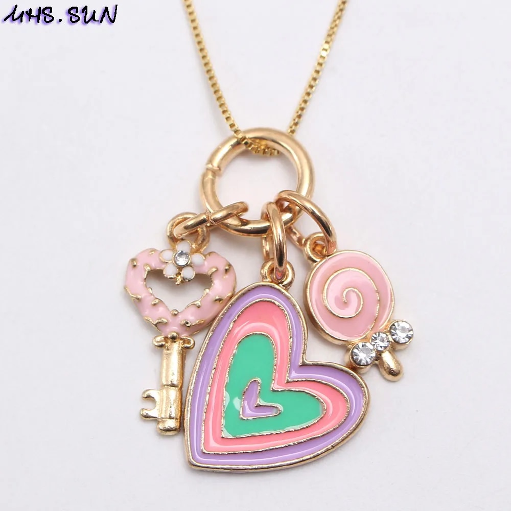 【Lejia】Fashion Design Girls Heart Flower Necklace Child Charming Chain Necklace Accessories New