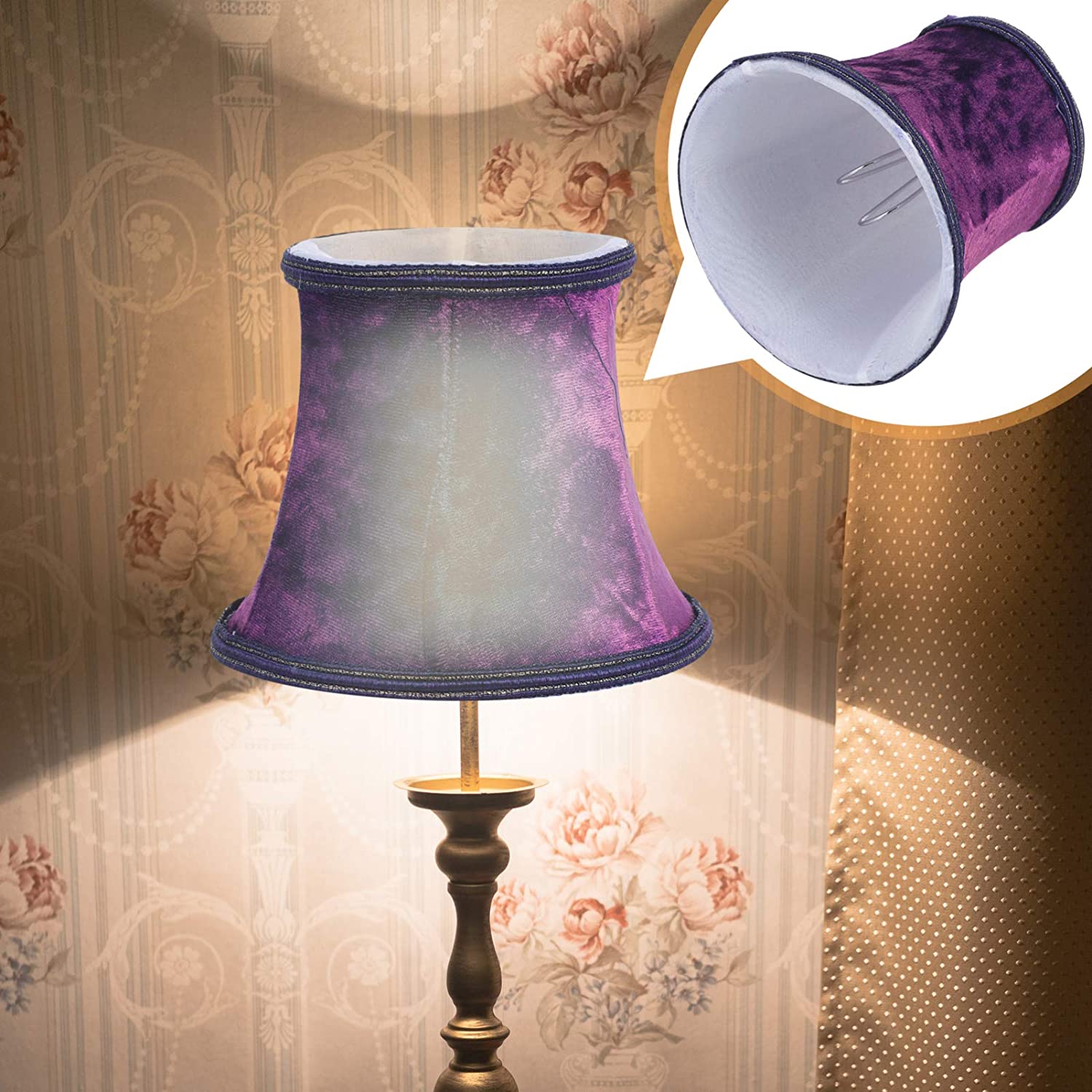 Cloth Shade Clip- on Bulbs Fabric Lampshade Bell Shape Lamp Cover for Table Lamp Chandelier Wall Light, Random Color. 