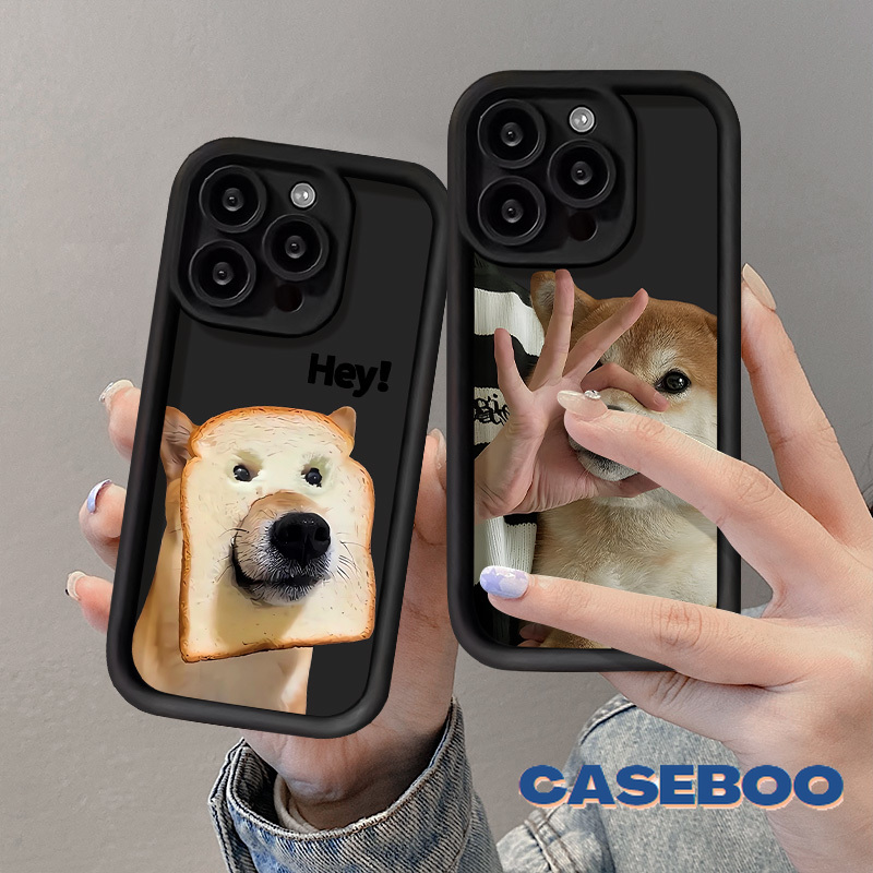 Trendy Fashion Whimsy Lovely Bread Dog Case for Oppo A78 A16 A77 A18 A7 A76 A15 A17 A58 A38 A12 A96 A74 A5s A98 A3s A9 A52 A77s A16s A55 A17k A31 A54s A53 Reno 8T 4 5F Angel Eyes Soft Couples Cover. 