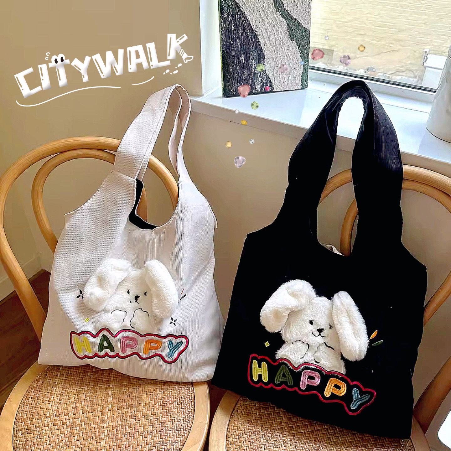 Idle Style Japanese Style Big Ears Canvas Bag Female Versatile Large Capacity Shopping Bag College Students Class Canvas Bag. 