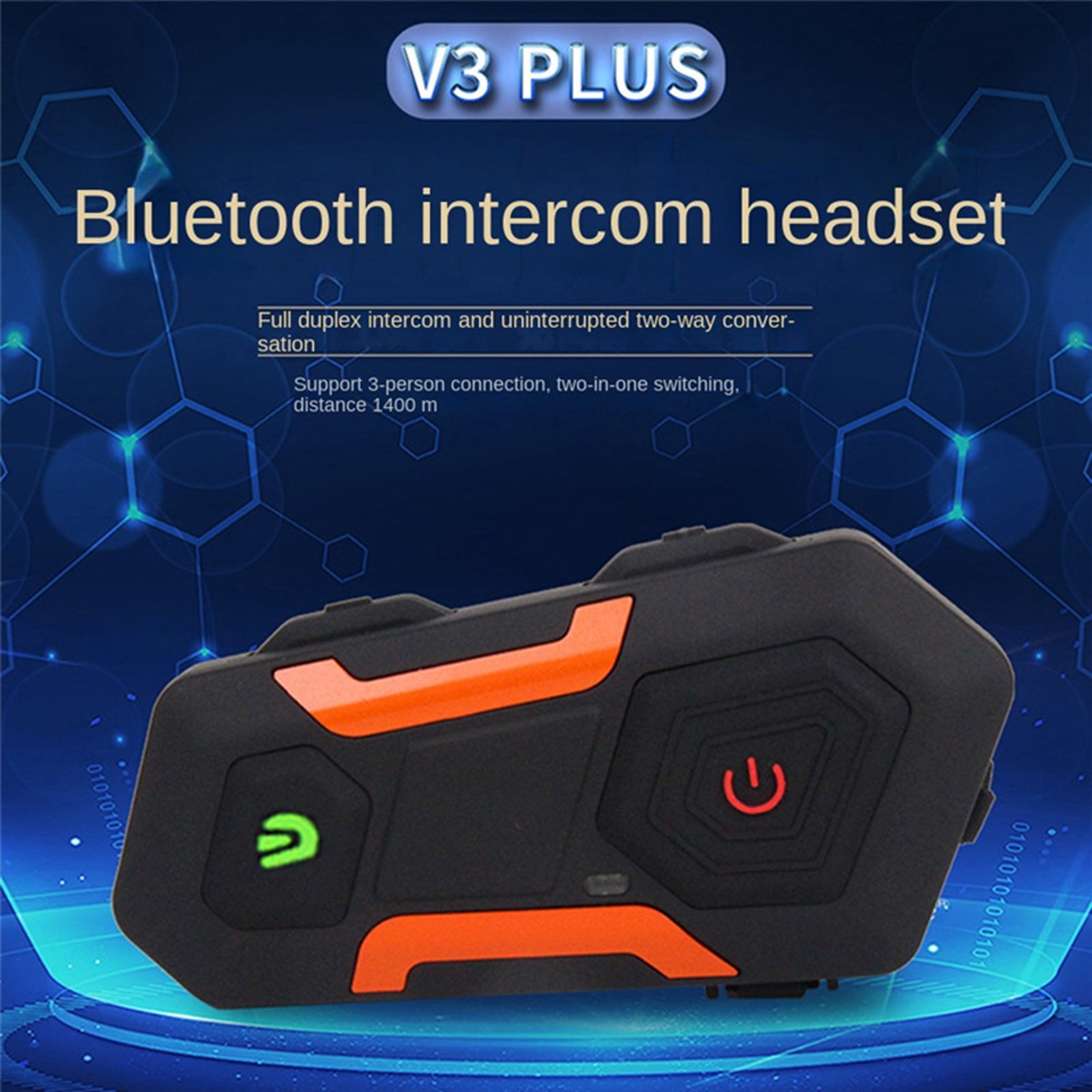 V3 PLUS Motorcycle Helmet Bluetooth Headset BT5.0 1400M Intercom-B. 