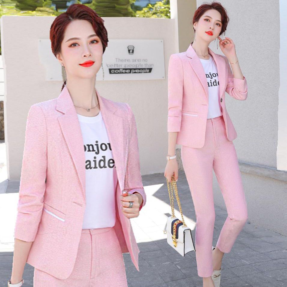 Suit Women's Spring and Summer New Korean Style Temperament Office Wear Two-Piece Suit Western Style Small Man Anti-Aging Casual Suit. 