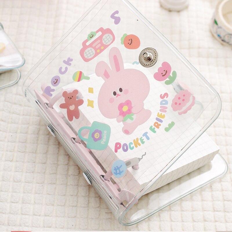 【2023NEW】1Pcs PVC Transparent Mini Binder Notebook Cover Cute DIY Diary Notepad Simple Hand Ledger 60x80mm. 
