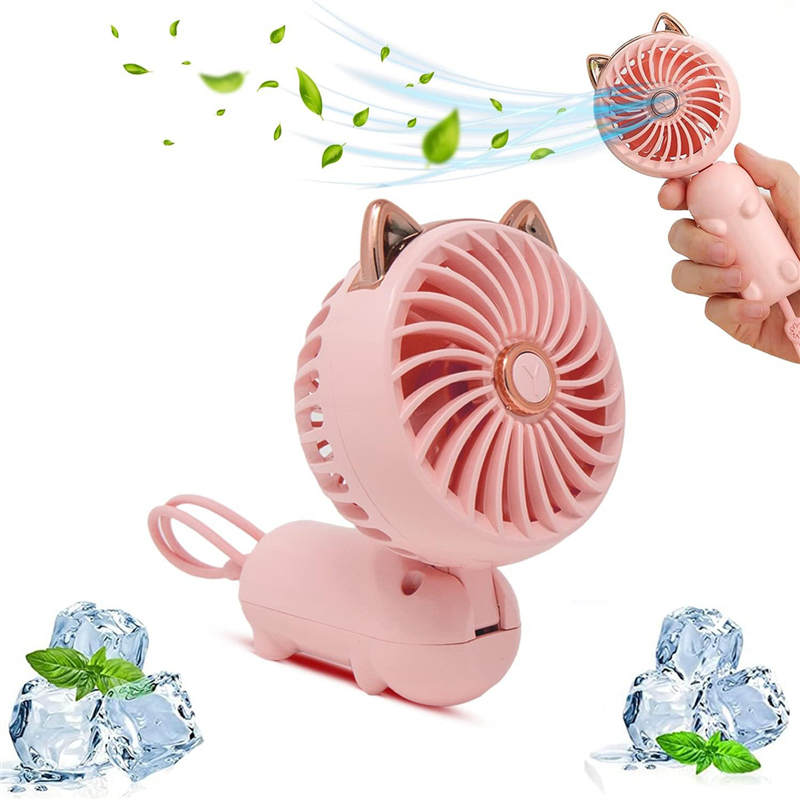 1 PCS Portable Hand Held Fan Foldable Small Fan with Cat Ears with USB Rechargeable Battery (Green). 