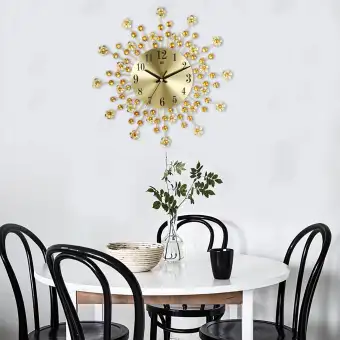 Living Room Wall Clock Bedroom Vintage Large Clock Diamond Metal