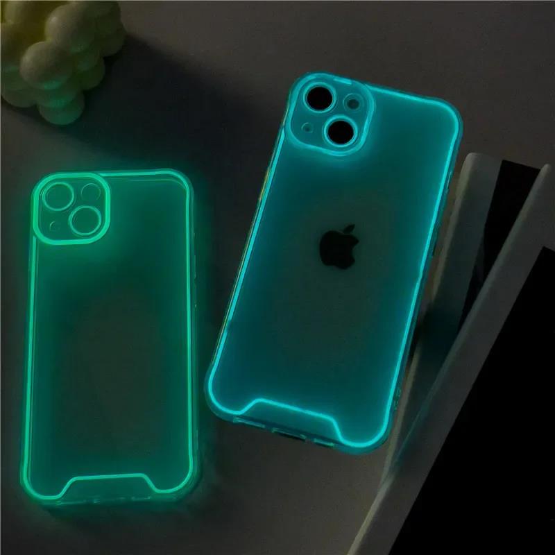 Night Light Luminous Silicone Soft Phone Case For iPhone 14 happy11 12 13 14 15 Pro Max Plus XR XS Max Transparent Back Cover. 