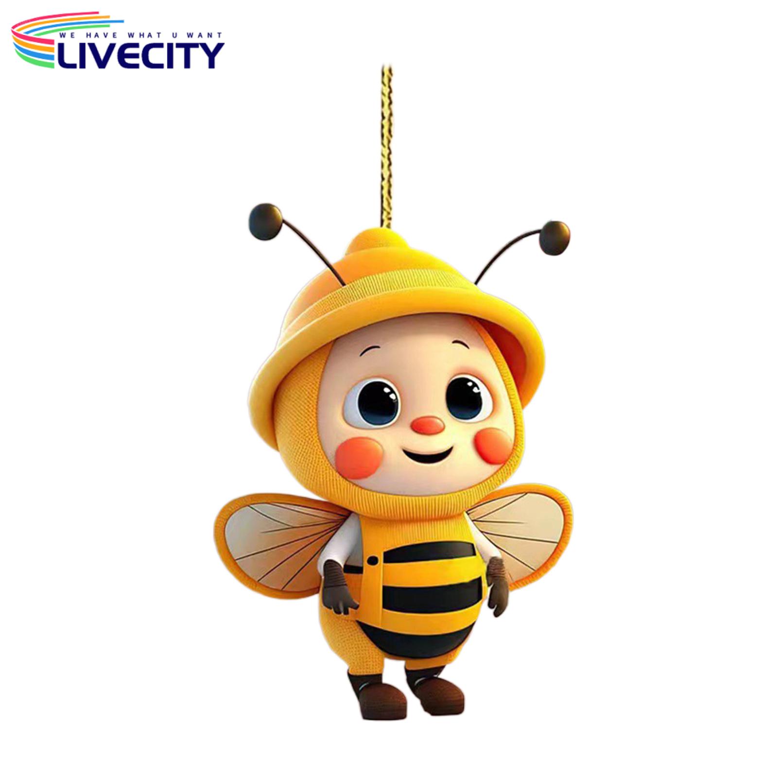 High-quality Bee Pendant Adorable Cartoon Bee Pendant for Home Office Car Wall Decoration Handmade Yellow Bee Christmas Tree Ornament Double-sided Print Acrylic Craft Cute Gift Idea Cute Bee Bag