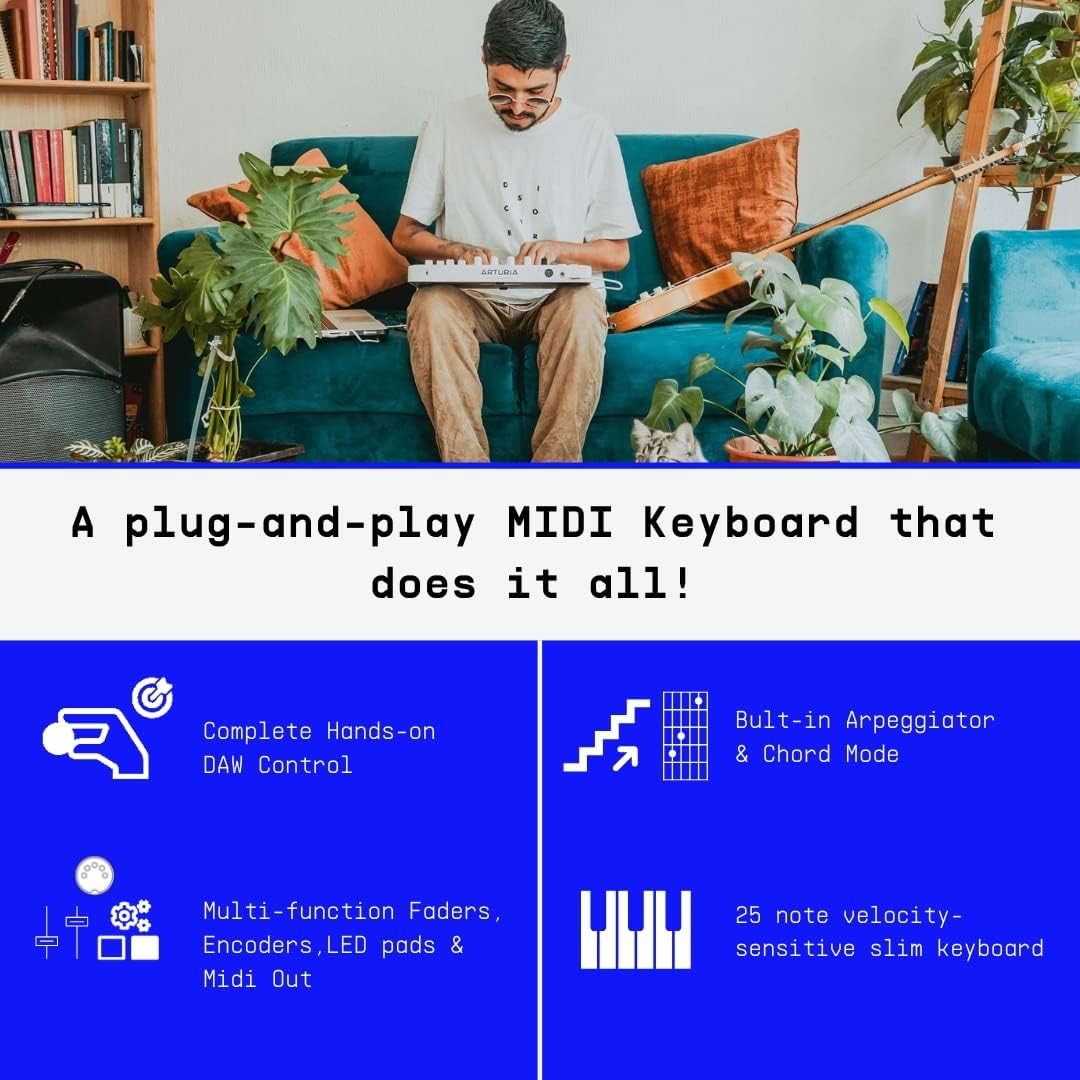 Arturia - MiniLab 3 - Universal MIDI controller for music production with all-in-one software package - 25 keys, 8 multicolor pads - black. 