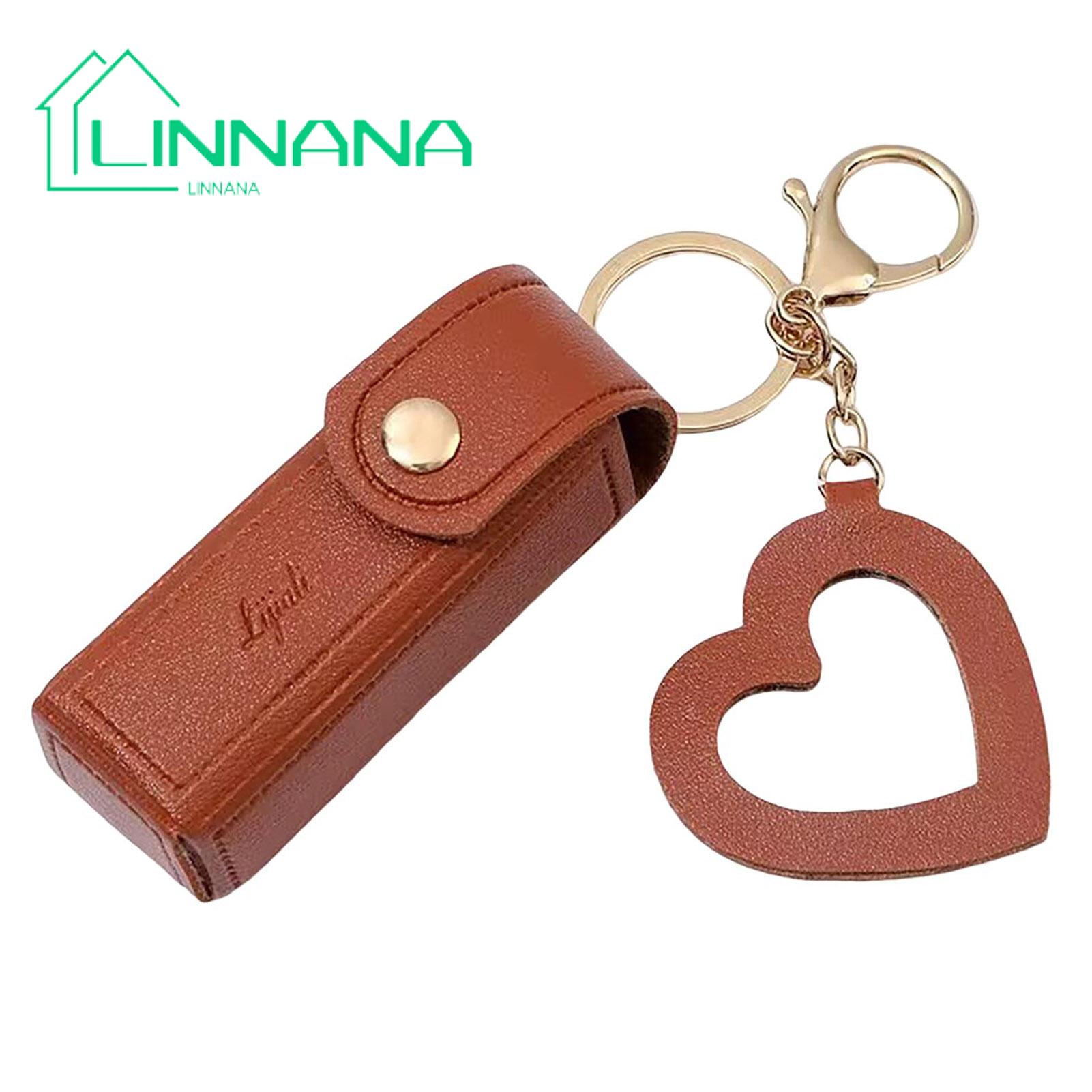 Lip Gloss Holder Keychain Stylish Lipstick Bag Keychain with Heart Pendant Mini Lipstick Container Key Organizer for Purse Stainless Faux Leather Clip Holder Lip Gloss Storage Keychain
