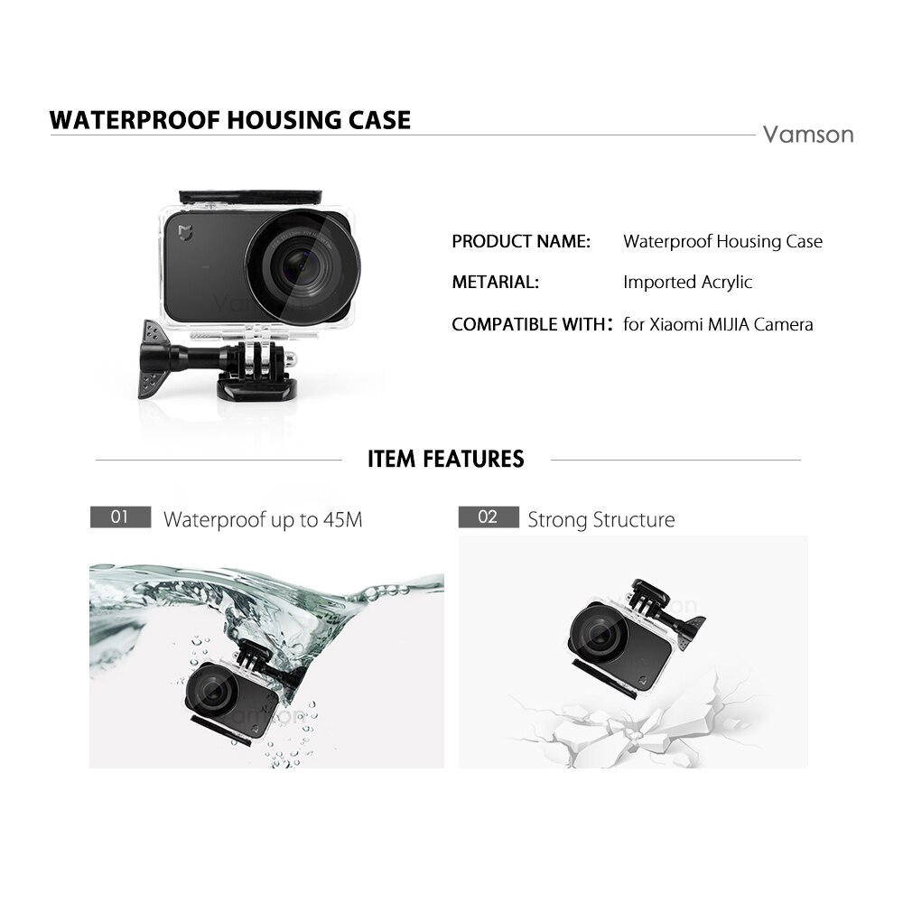 【VisioN Shop】Vamson Xiaomi mijia 4k Case Protect Shell Camera Case 4K Action Camera Housing set Rope VP641. 