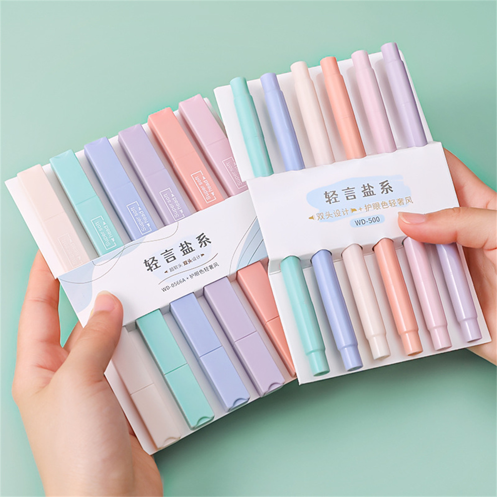 6PCS Double Tip Highlighter Pens Kawaii Candy Color Manga Markers