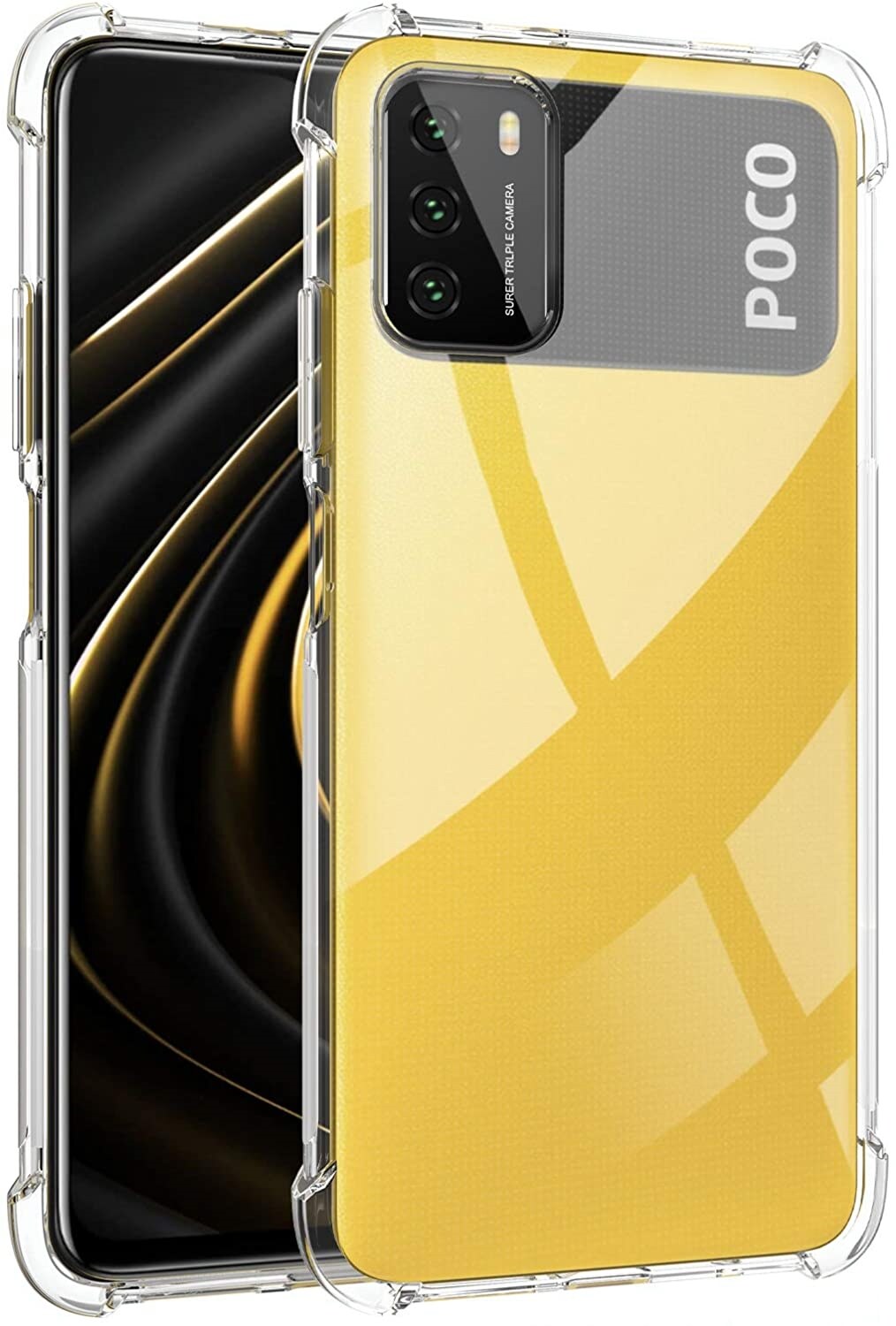 lthmy for Xiaomi Poco M3 Transparent Soft TPU Reinforced Corners Cushion Bumper Shockproof Drop Protection Case Cover