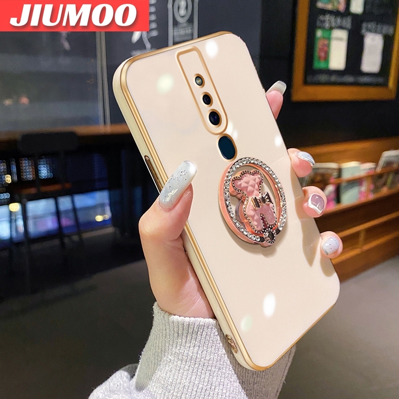 JIUMOO For OPPO F11 Pro Case Flash Drill Metal Rotate support Side Design Phone Case Square Edge PlatingSilicone soft Casing Full Cover Camera Shockproof Protection Cases. 