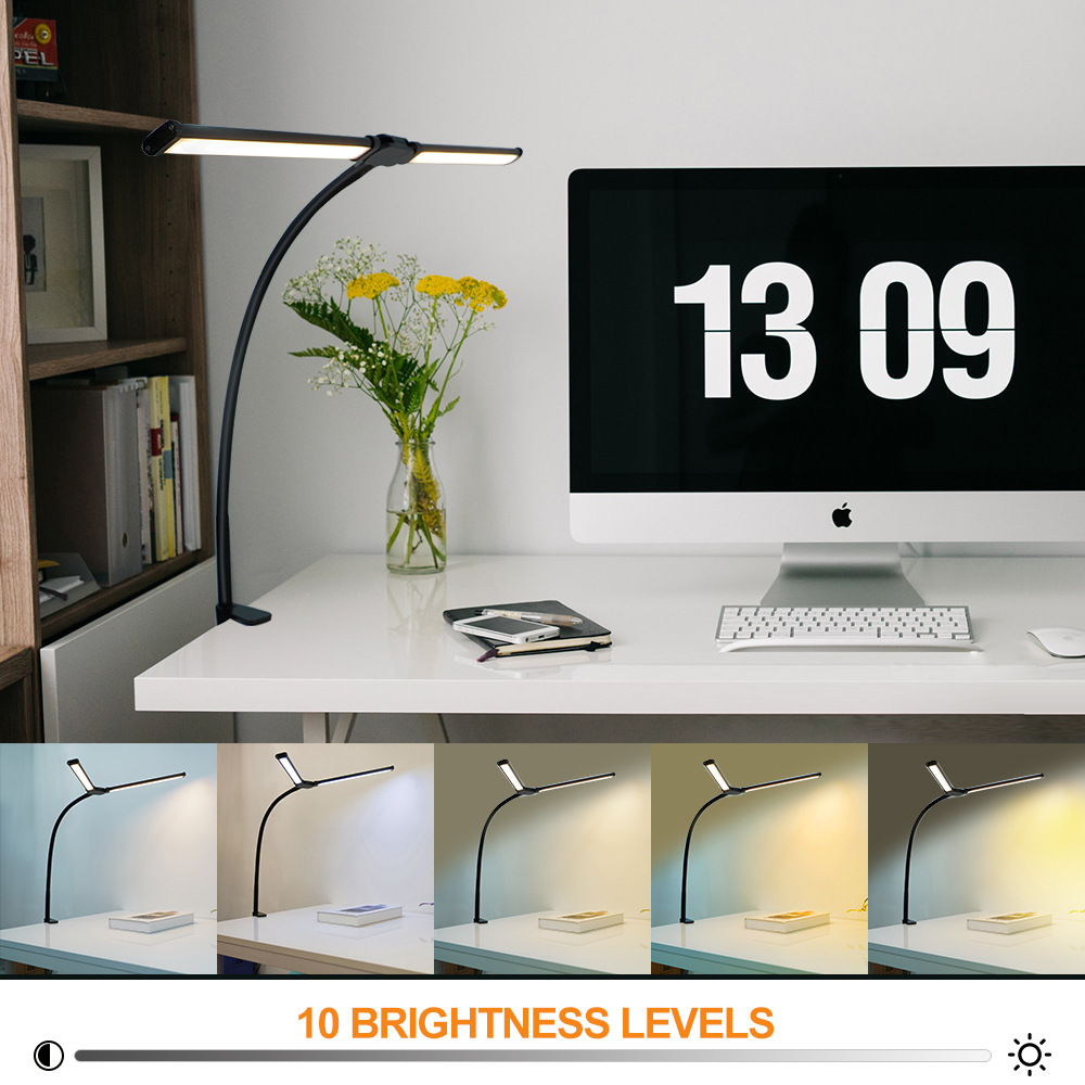 Double Head LED Desk Lamps Stepless Dimmable Led Computer Monitor Light USB Table Lamp for Office Study Reading Lighting Fixture. 