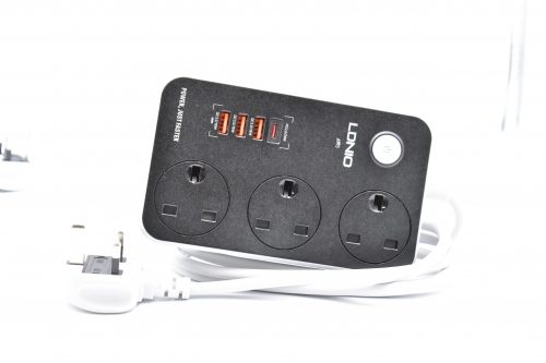 LDNIO SC3412 38W PD20W Power Strip 3 Socket Outlets And 3 QC 3.0 USB Multiplug. 