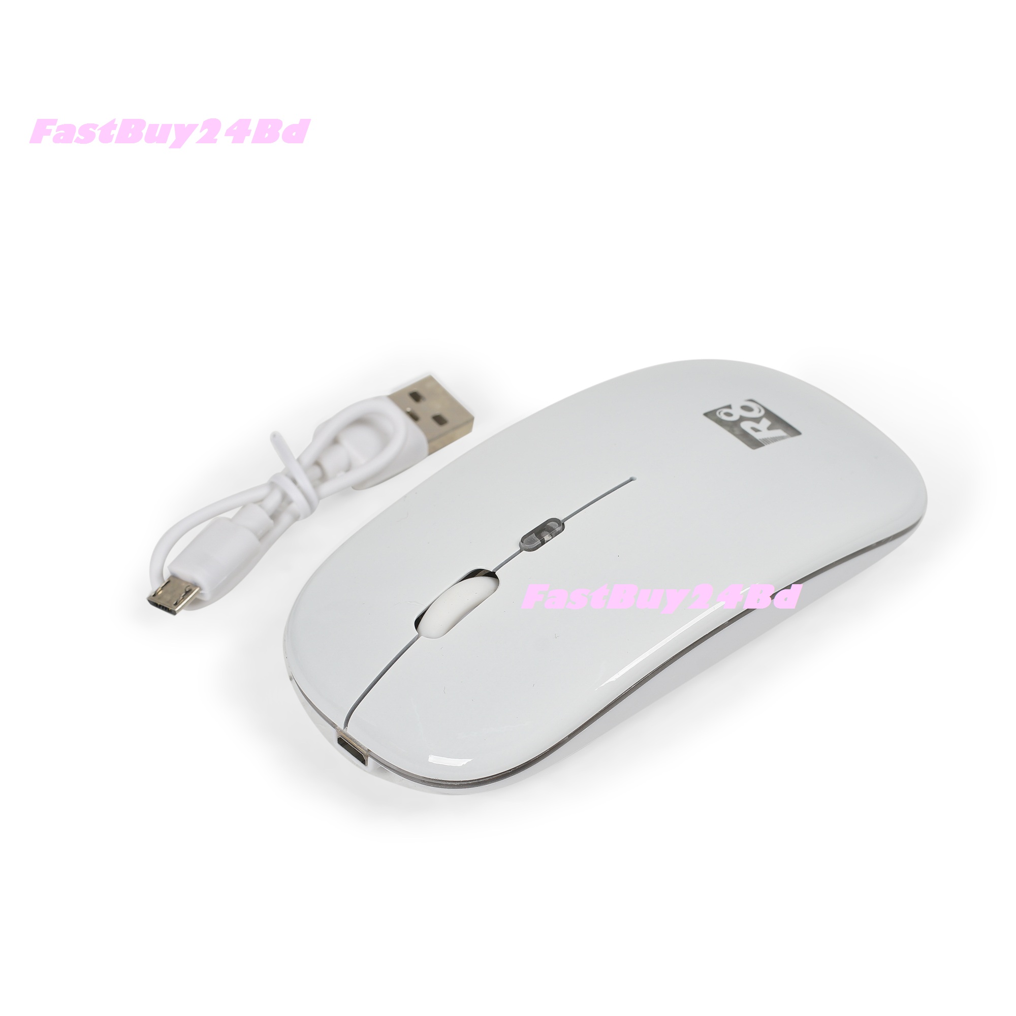 R8 Wireless Rechargeable Mouse With RGB Lighting, Silent-DPI Button having Light On Off Switch. 