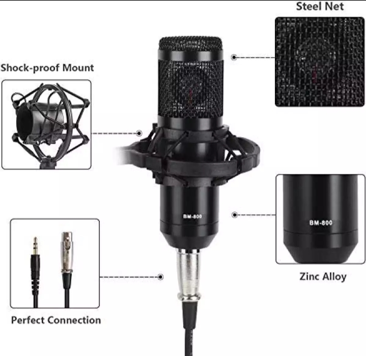 Professional Microfone Bm 800 With Pop Filter Bm 800 Studio Microphone Bm800 Condenser Microphone Kit Audio for Computer ASMR. 