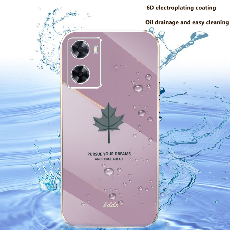 Tokifu For OPPO K10 5G Back Cover + Wrist Strap Fashion Shiny Maple leaf Plating Square Bumper Phone Case Soft TPU Silicone Shockproof Protective Phone Case. 