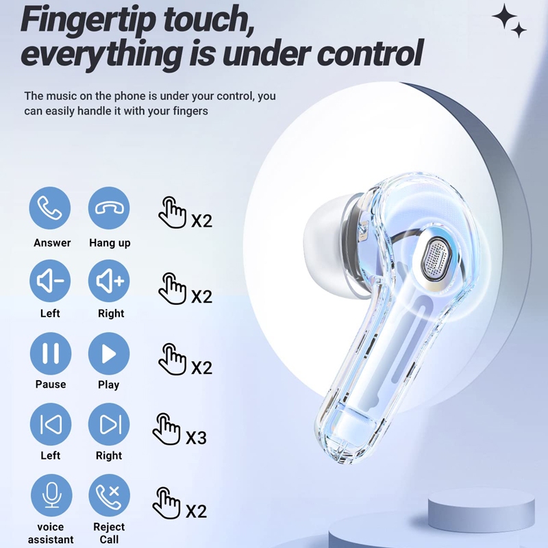SPRISE T8 Premium Wireless Bluetooth Earphone Colorful With Lanyard/Case/LED HiFi Noise Cancelling TWS Earphon Transparent Earbuds Headset Earfon Touch Control. 