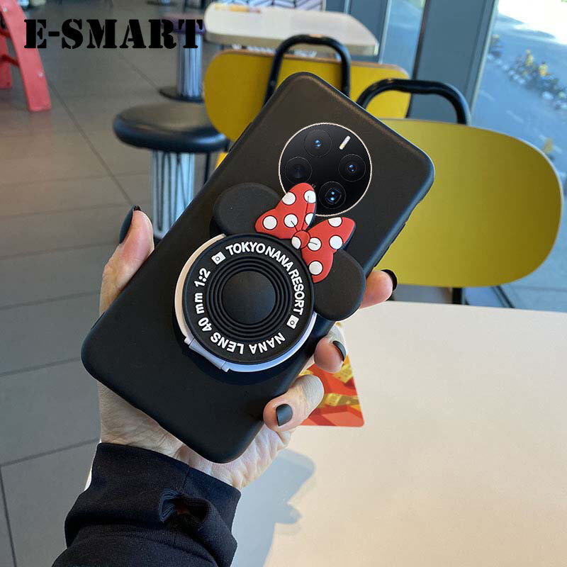 Phone Case For Huawei Mate 50 Back Cover Cute Cartoon Camera Stand Holder Silicone Soft Cases for Huawei Mate 50 Back Cover Makeup Mirror Phone Cover Casing
