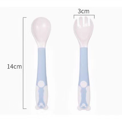 2 pcs/set silicone twisted and bent fork and spoon easy to use baby eating flexible with box. 