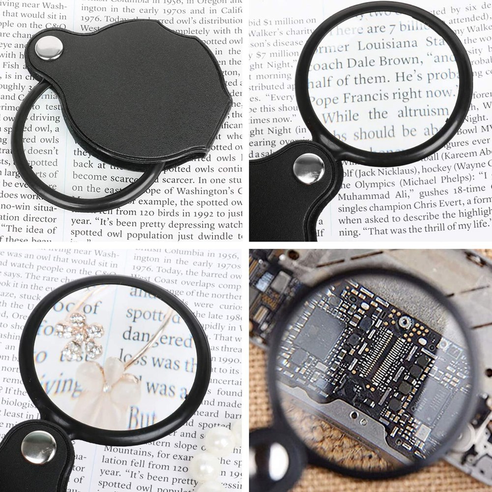 Folding Fold Away Pocket Magnifying Glass Magnifier Lens 3X Magnification Folding Leather Case Magnifying Glass. 