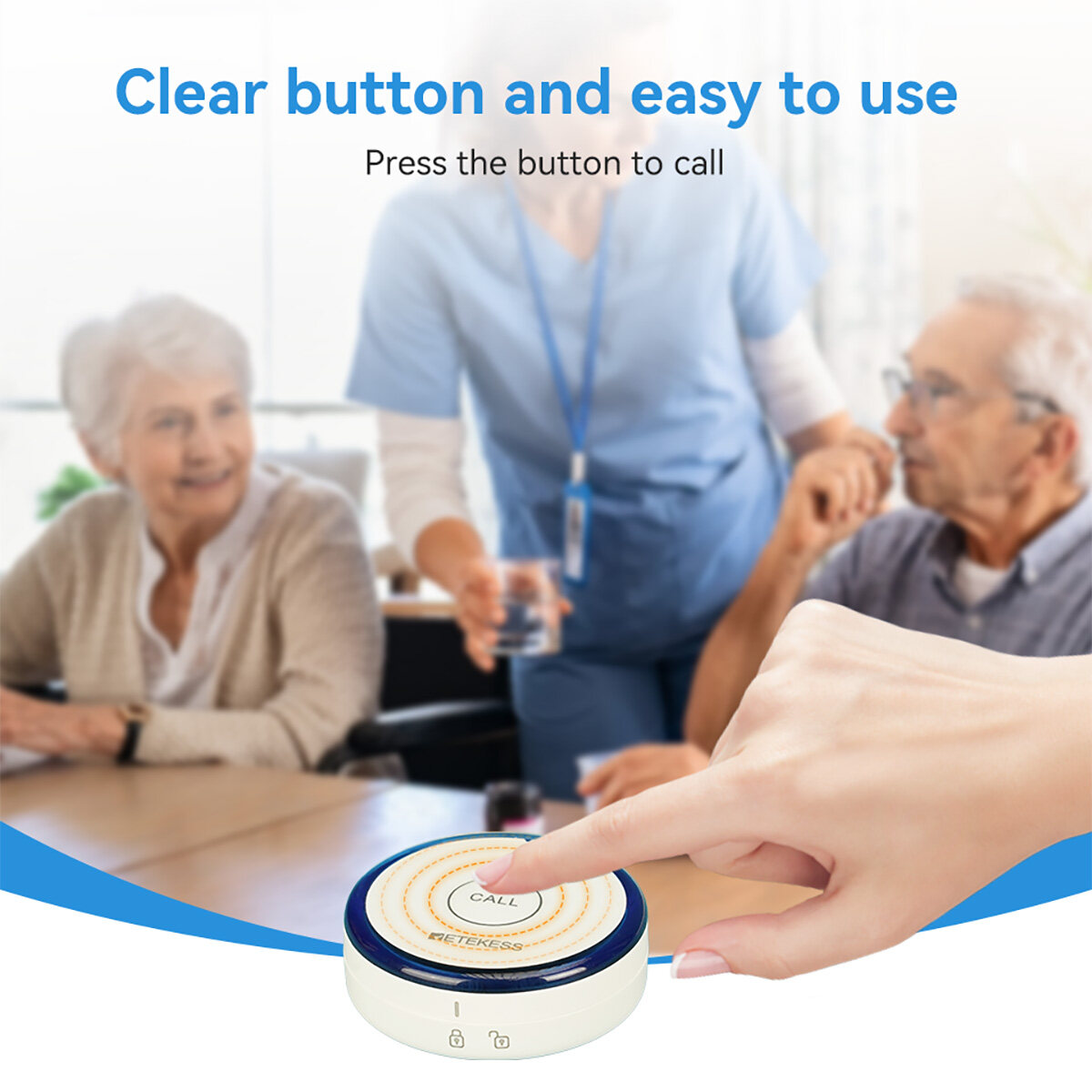 Retekess TH012 Wireless WiFi Call Button Smart SOS Button for Caregiver Pager 20m for Elderly Patients by Connecting Mobile APP or Retekess WiFi Receiver. 