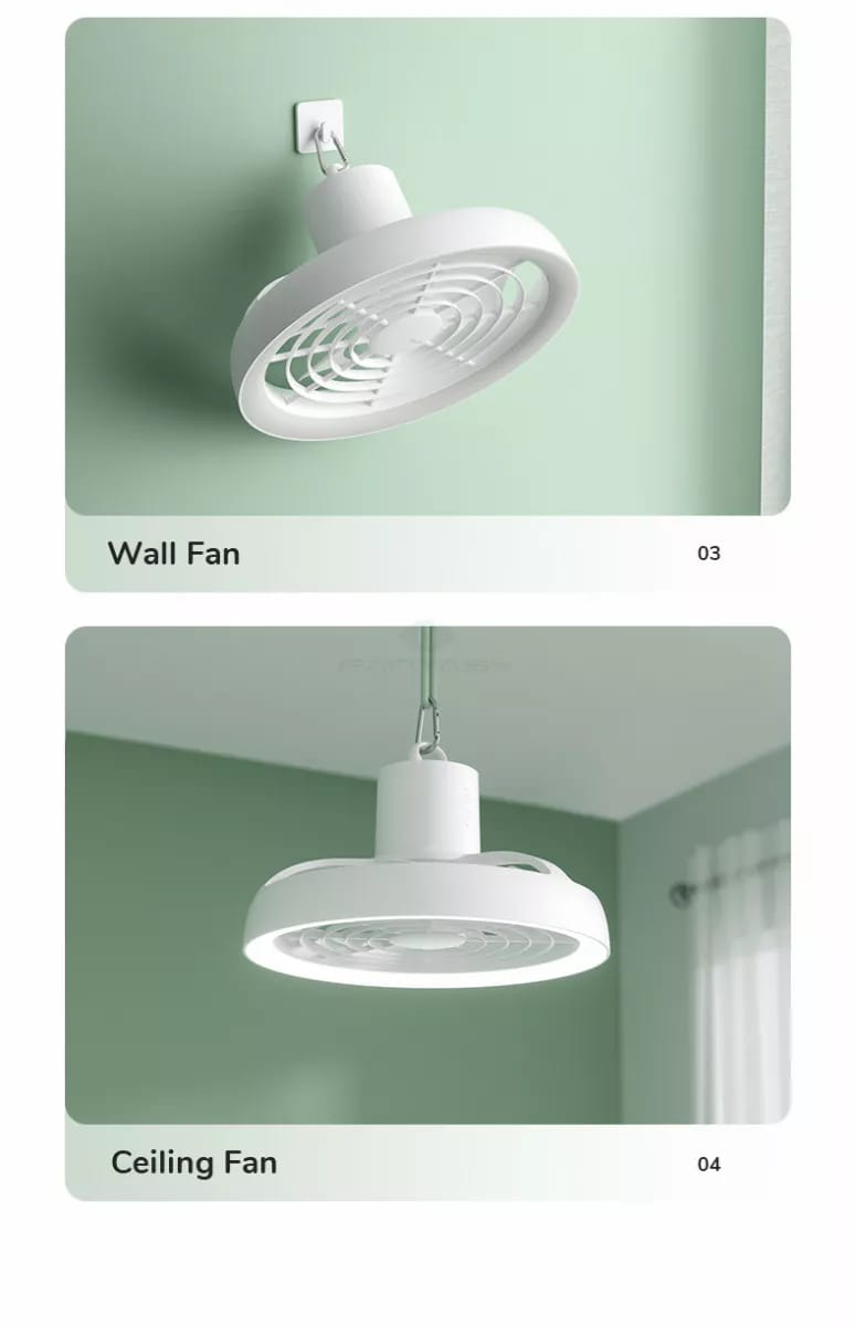 JISULIFE FA17 Rechargeable Fan with LED Ceiling Fan with Long Tripod Stand- White Color. 