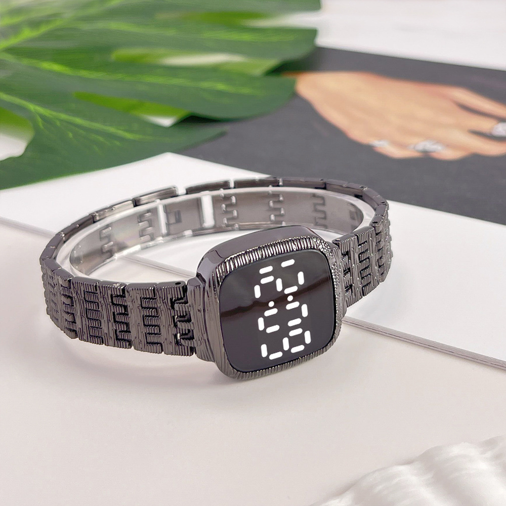 LooKeo mall Trendy LED Watch with Stone Pattern and Steel Band for Women's Fashionable and Casual Look