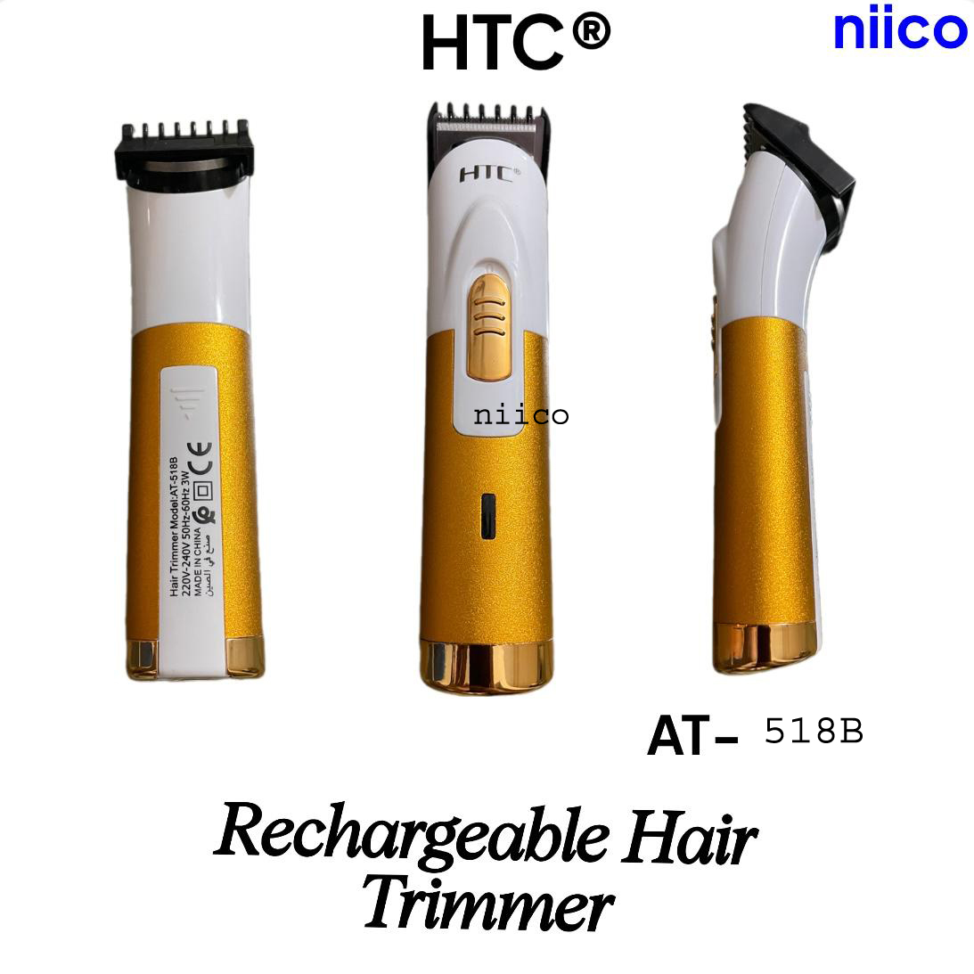 HTC Professional Rechargeable Heavy Duty  Trimmer / Beard Shaver Trimer For Men Men Model:AT-518B /1107B-Using Time -45 Minutes. 