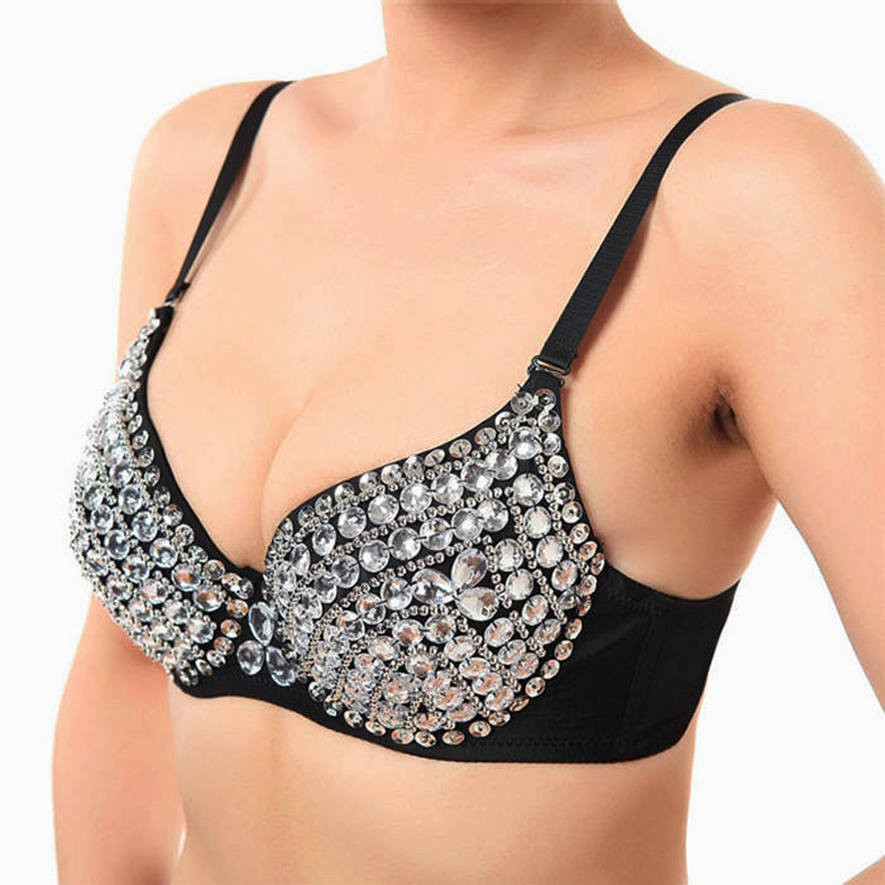 【VisioN Shop】Fashion Shiny Diamante Bra Women Spaghetti Strap Low Backless Rivet Gems Bra Chic Belly Dance Performance Hot Bra. 