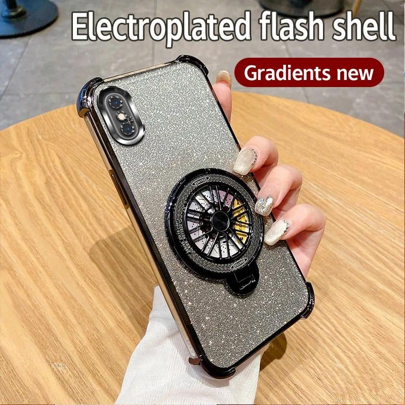 For IPhone XS Max Case Shockproof Electroplated TPU Rotating Gyro Stand Cover Phone Casing For IPhoneXS Max Back cover