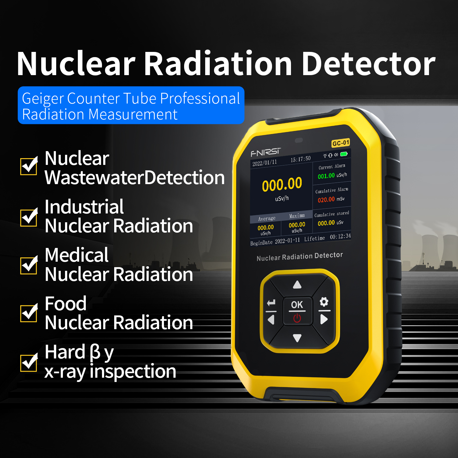 FNIRSI GC-01 Professional Geiger Counter Nuclear Radiation Dosimeter Portable Marble Detector Radioactivity Tester Emf Meter. 