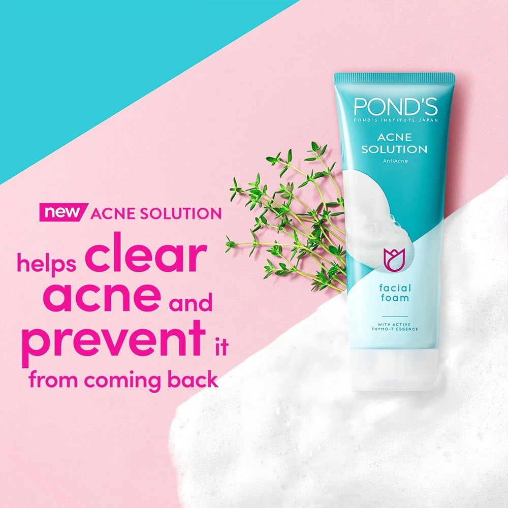 POND'S, Acne Solution, AntiAcne Facial Foam, with Active Thymo-T Essence - 100  gm - CLENZ | Skin Care