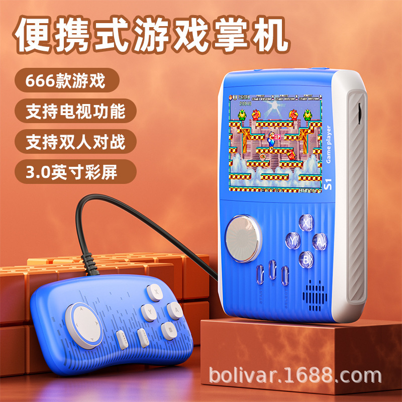New S1 handheld Contra two player battle nostalgic game console TK TEMU Shein with barcode stickers. 