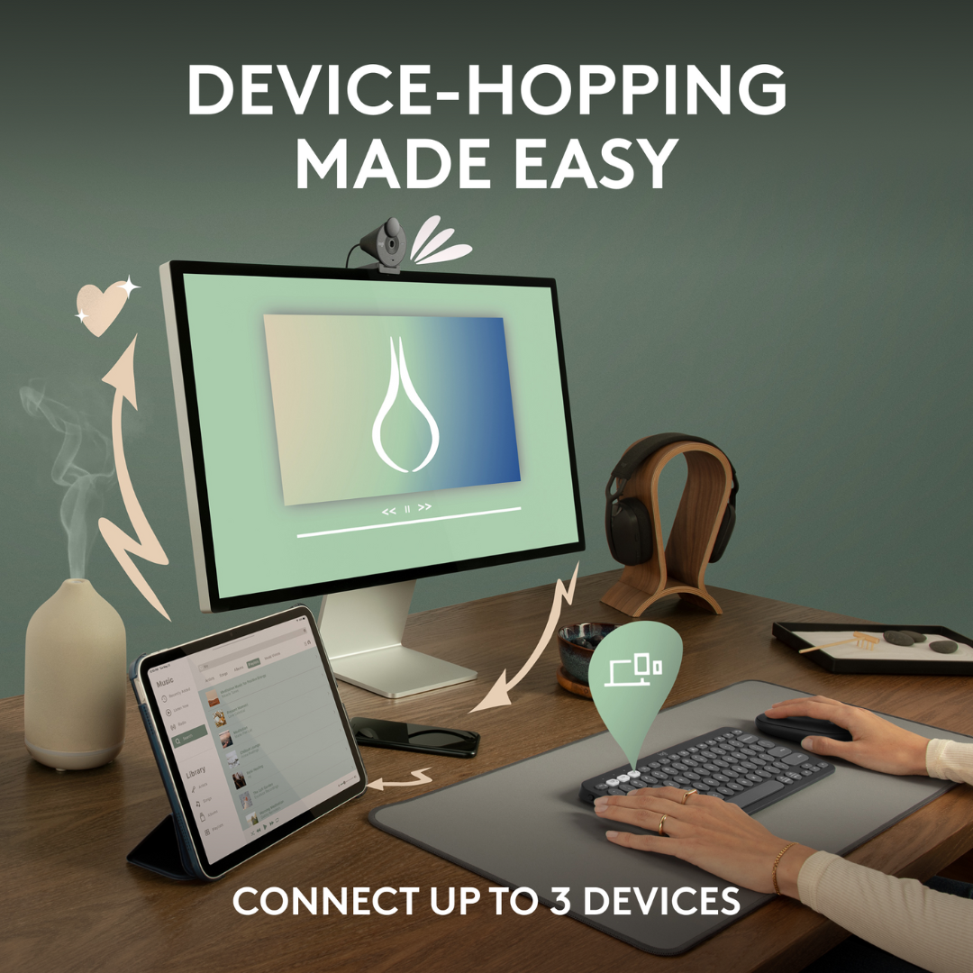 Logitech Pebble Keys 2 K380s, Multi-Device Bluetooth Wireless Keyboard with Customisable Shortcuts, Slim and Portable, Easy-Switch for Windows, macOS, iPadOS, Android, Chrome OS. 