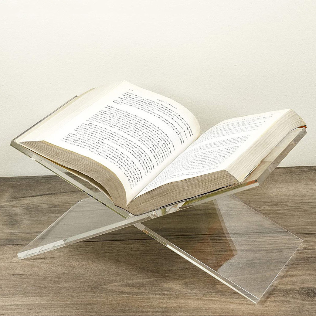 GC Book Stand Reading Stand Small Clear Acrylic Book Holder X Shaped Non-Slip Elevating Book Shelf Clear Book Display Easel Holder For Textbook Recipe Book. 
