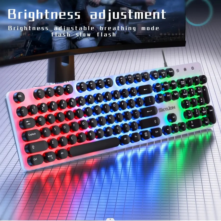 SKYLION H300 Wired 104 Keys Membrane Keyboard Many Kinds of Colorful Lighting Gaming and Office For Windows and IOS System. 
