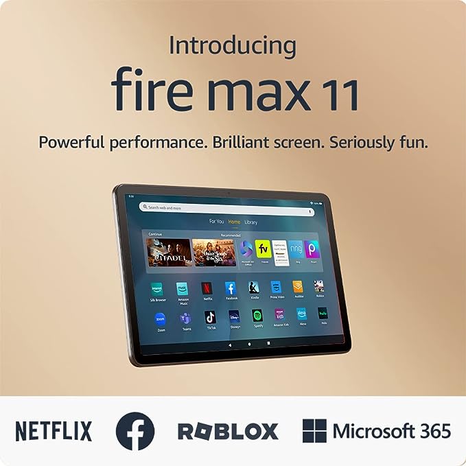 Amazon Fire Max 11 tablet, our most powerful tablet yet, vivid 11" display, octa-core processor, 4 GB RAM, 14-hour battery life, 64 GB, Gray. 