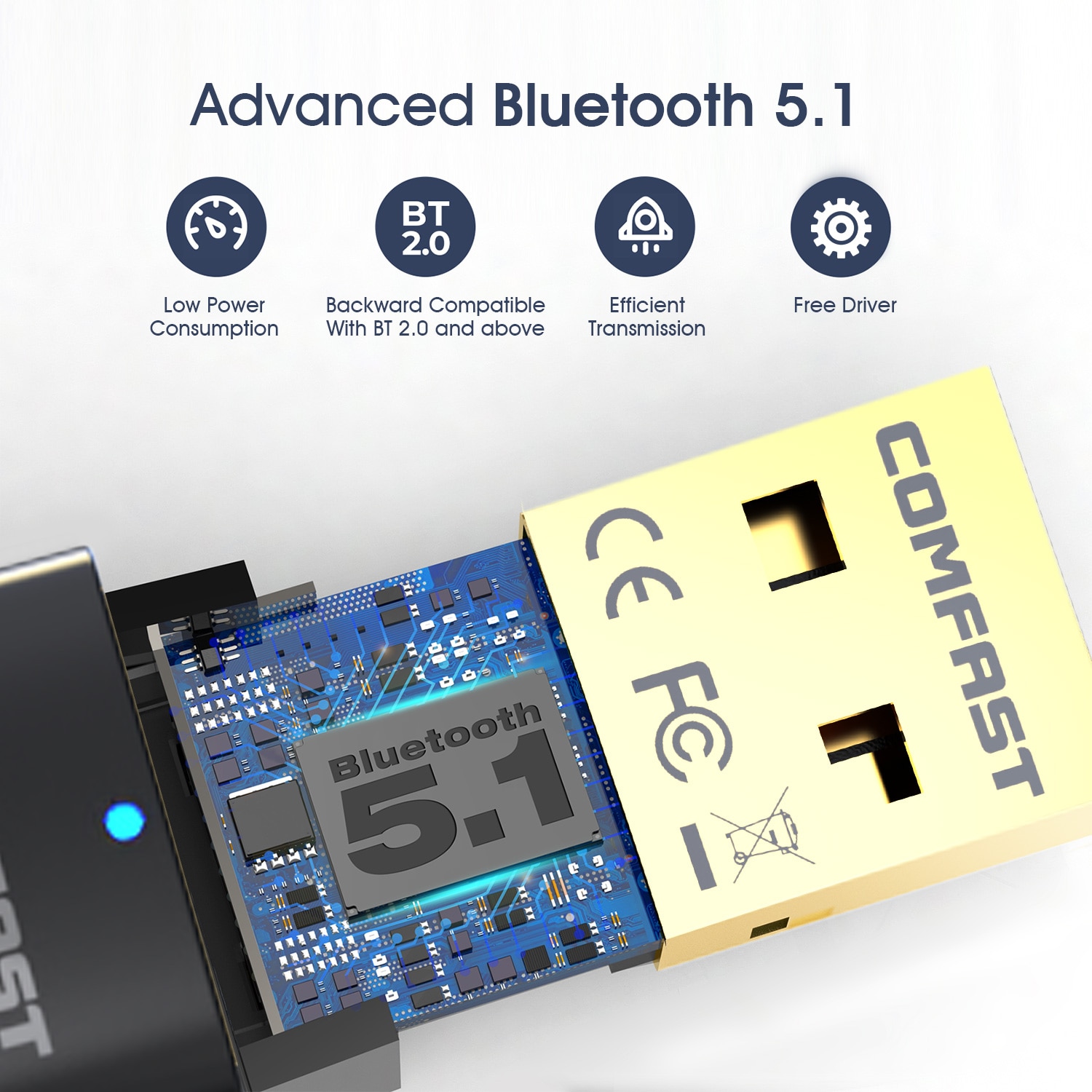 Free Driver USB Bluetooth 5.1 Adapter Bluetooth Receiver Transmitter 2 in 1 for PC Support Windows 10/7/11 Dongle for Headsets. 