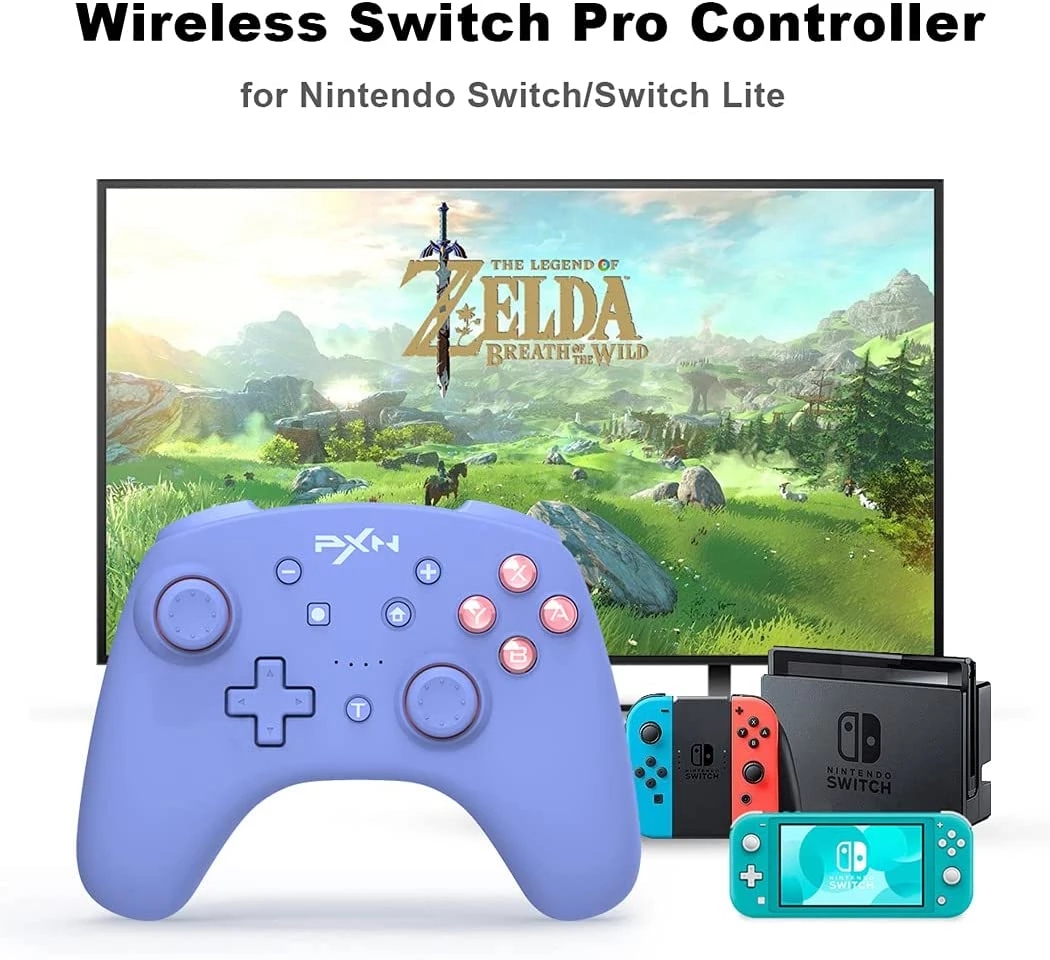 PXN-9607X Game Gamepad Bluetooth PXN for Switch Lite/PC USB Data Cable Remote NFC/Amibo for Nintendo Switch Controller(Blue). 