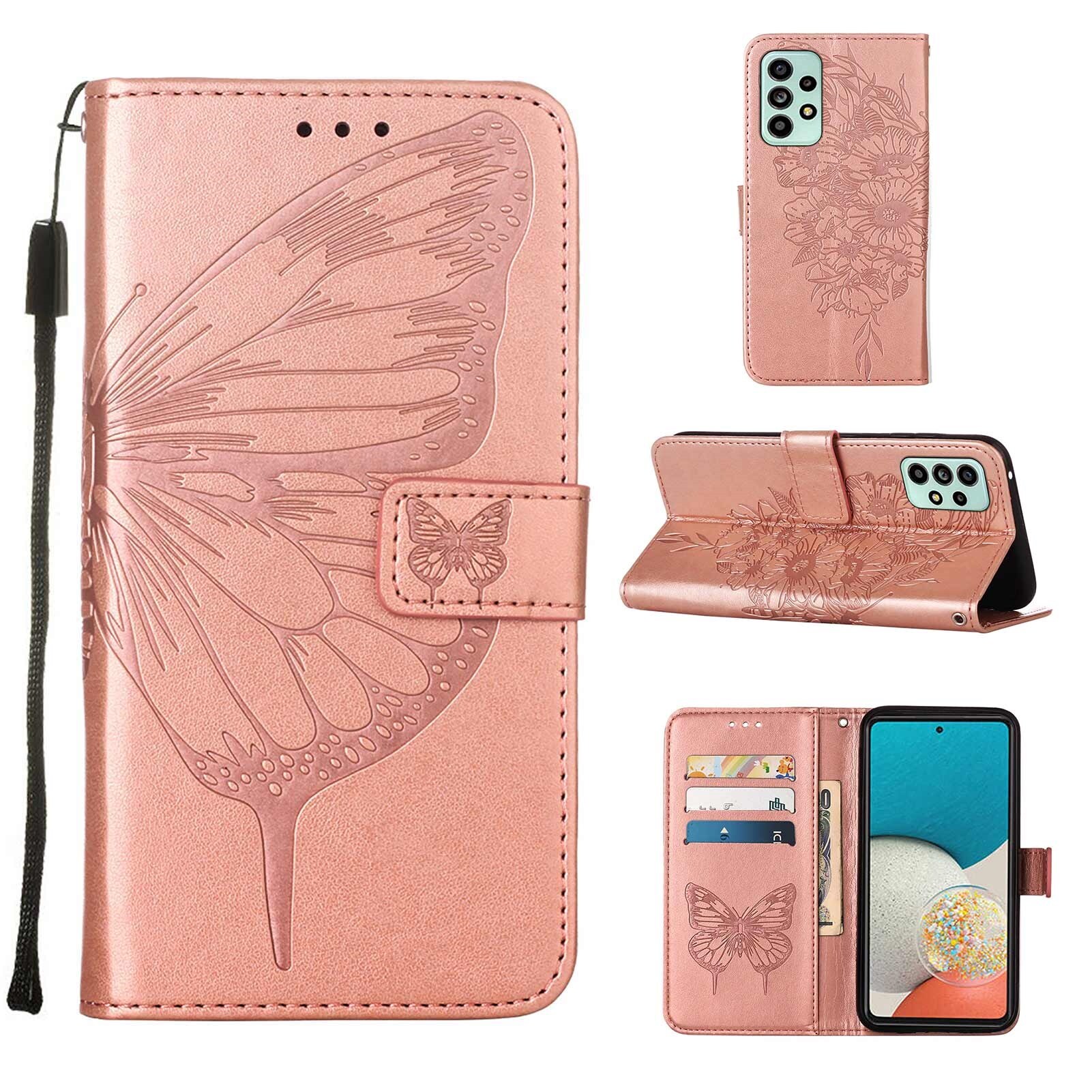 Lthmy for Samsung Galaxy A73 5G butterfly PU leather flip wallet card slots with hand strap stand cover case