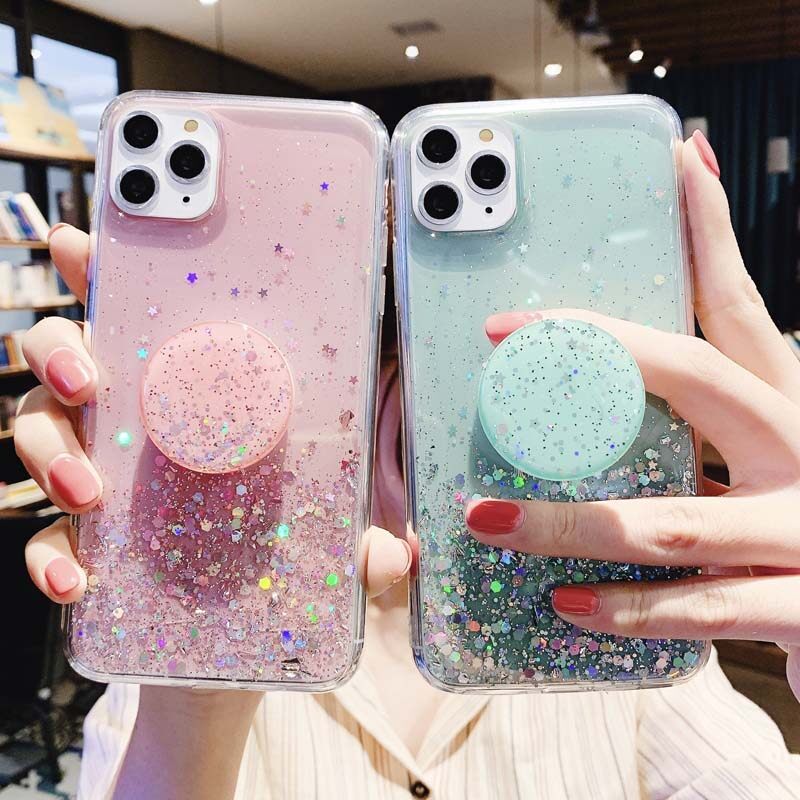 For Samsung Galaxy M13 Case Glitter Bling Soft Stars Moon Sequins Folding Bracket Transparent for Cases Samsung M13 Back Cover Casing. 