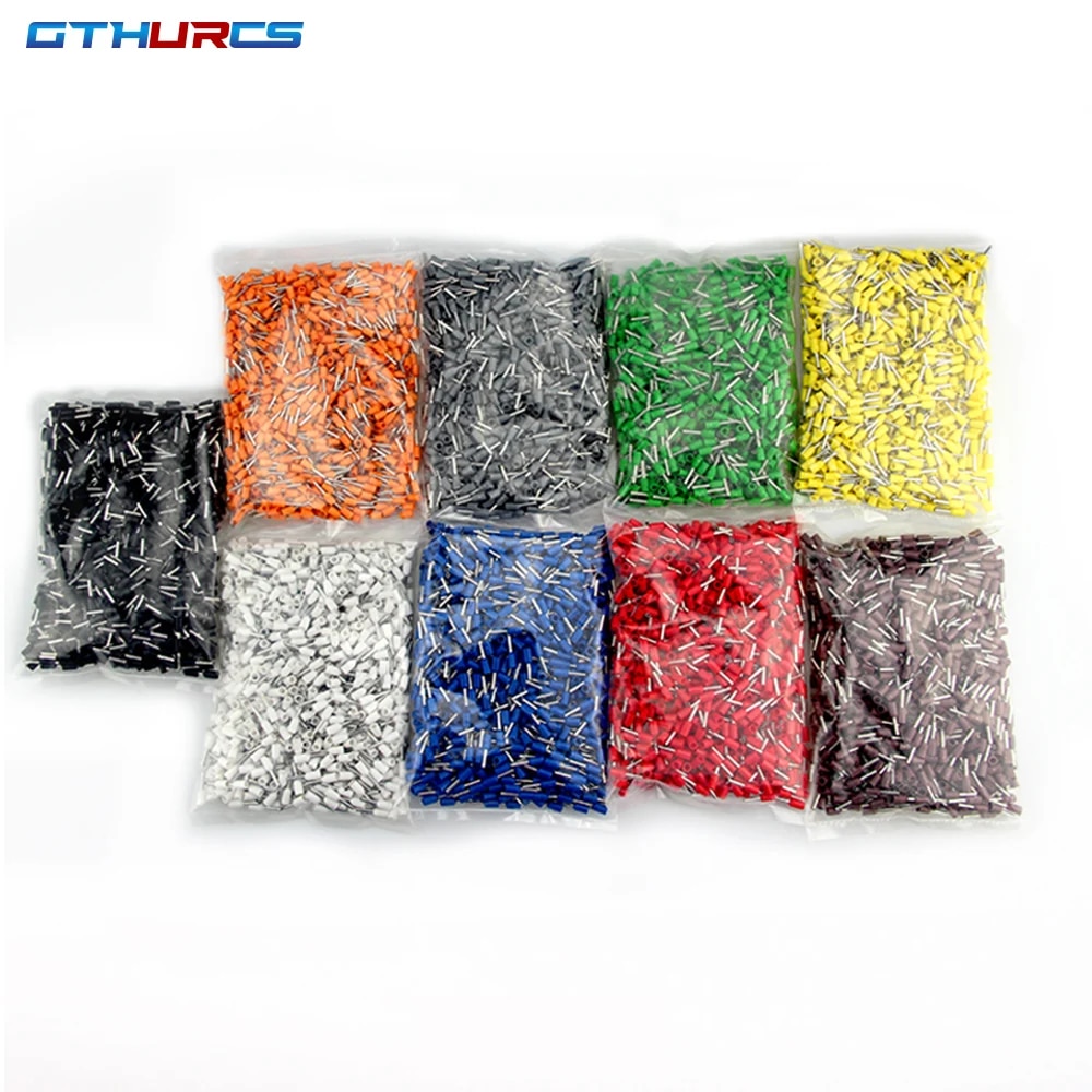 1000pcs E0508 E7508 E1008 E1508 E2508 Insulated Ferrules Terminal Block Cord End Wire Connector Electrical Crimp Terminator. 