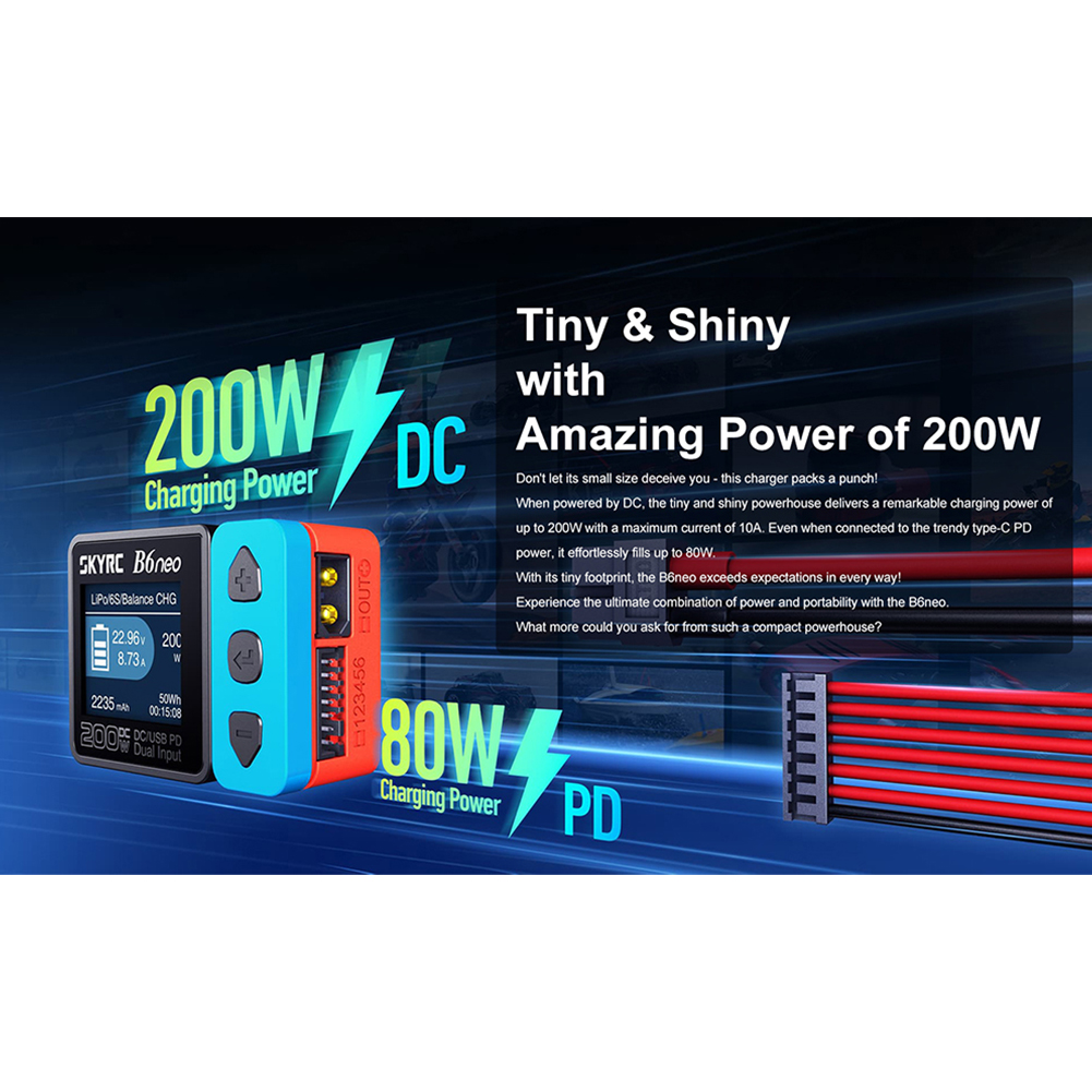 SKYRC B6neo Intelligent Charger Power DC200W PD80W Multi-Function Smart Battery Balance Charger Discharger. 