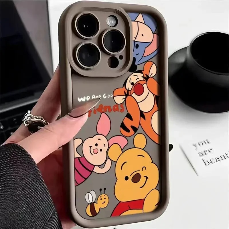 Disney Winnie Pooh Plain Multistep Soft Phone Case, iPhone 11, 12, 13 Pro Max, XS, X, 7, 8 Plus, 15, 14 Pro Max. 