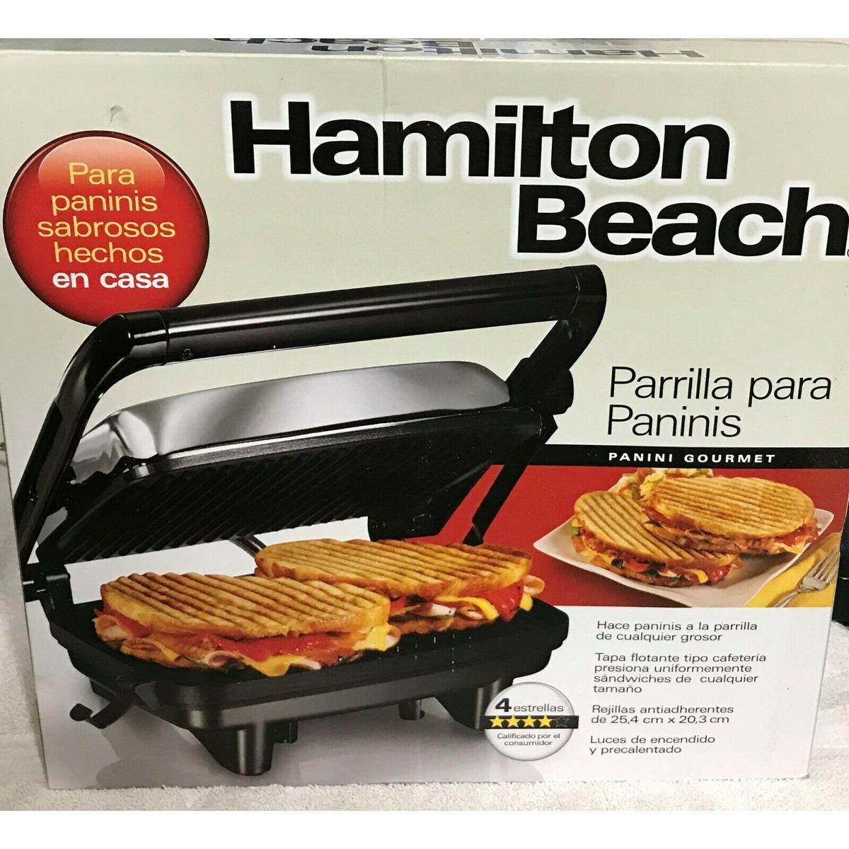 Hamilton Beach Panini Press 25460Z New in Box Nonstick grids Floating Lid 4Star
