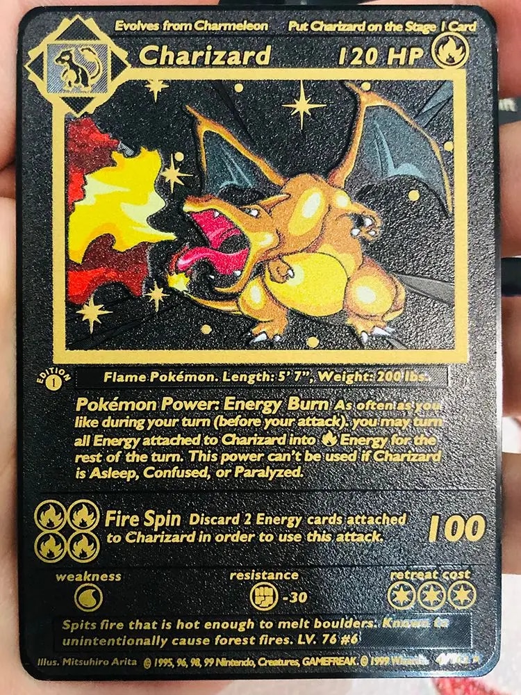 【Lejia】Pokemon Gx Vmax Card Black Card Fire-Breathing Dragon Game Props Collection Card Rainbow