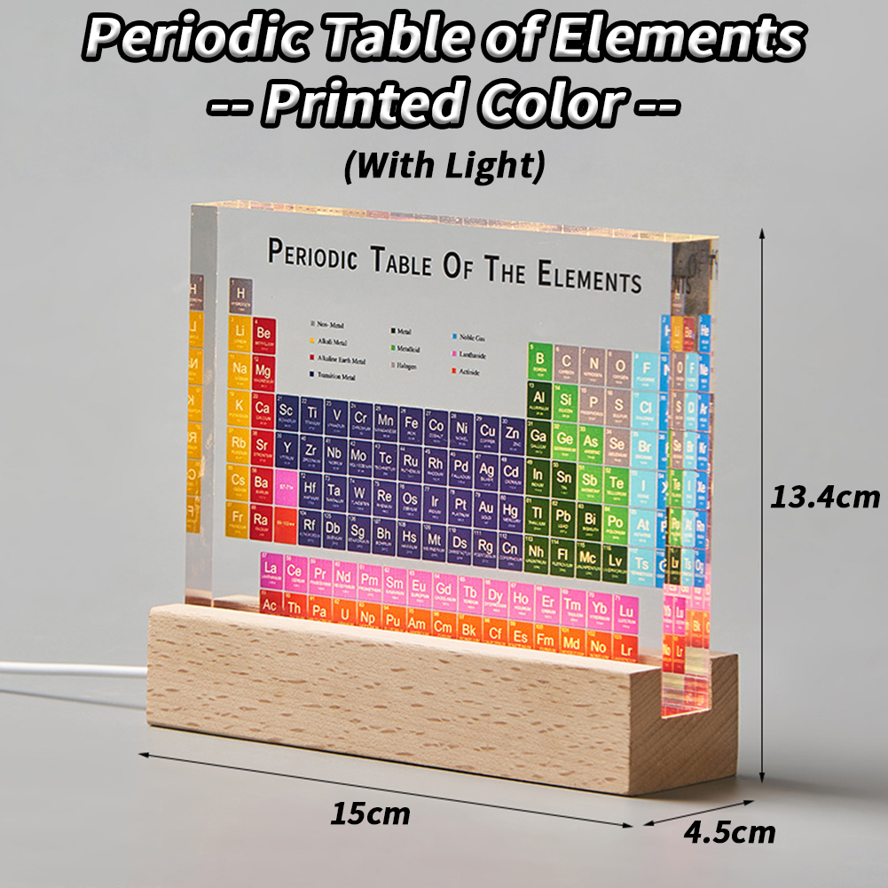 GC Periodic Table With Light, Acrylic Periodic Table Ornaments With 83 Kinds Of Real Elements And Wooden Stand, Home Decor For Science Lovers Students Gifts. 