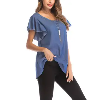 short sleeve denim shirt womens plus